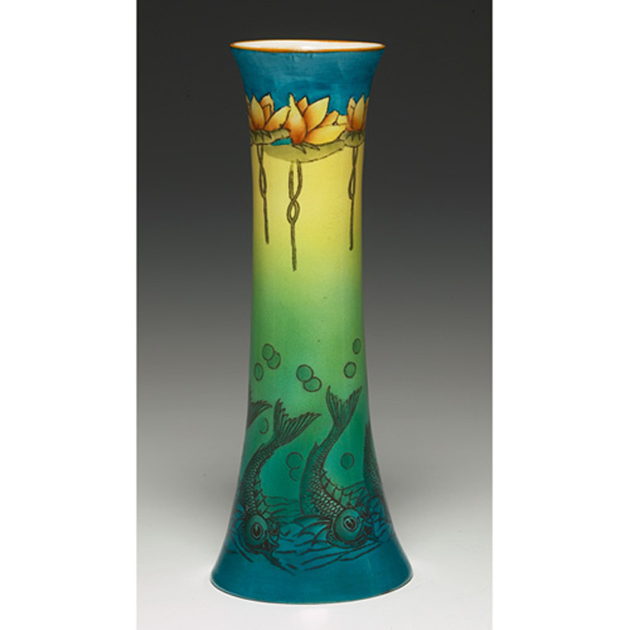 Appraisal: Avon vase finely painted design of several fish and waterlilies