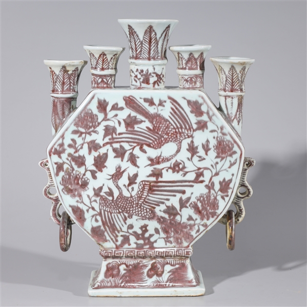 Appraisal: Chinese porcelain tulipiere with five spouts molded handles and phoenix