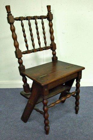 Appraisal: A Victorian ash and oak metamorphic library chair of turned