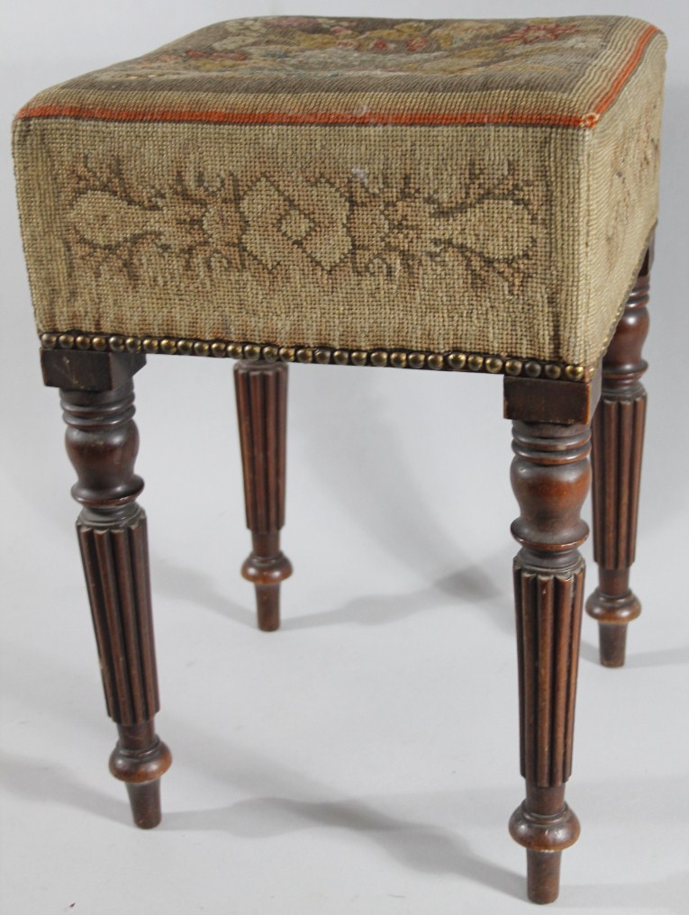 Appraisal: A William IV mahogany stool the square top overstuffed in