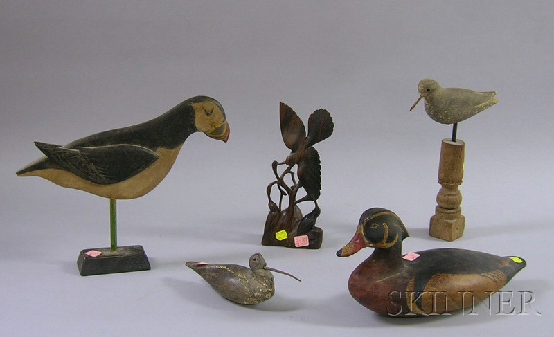 Appraisal: Four Carved and Painted Wooden Bird and Duck Figures and