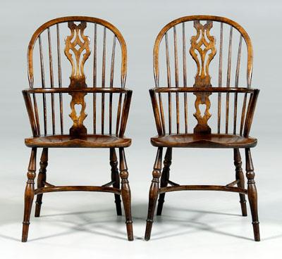 Appraisal: Pair British Windsor armchairs elm and other mixed woods deeply