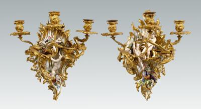 Appraisal: Pair Russian dor porcelain sconces putti and fruit in full