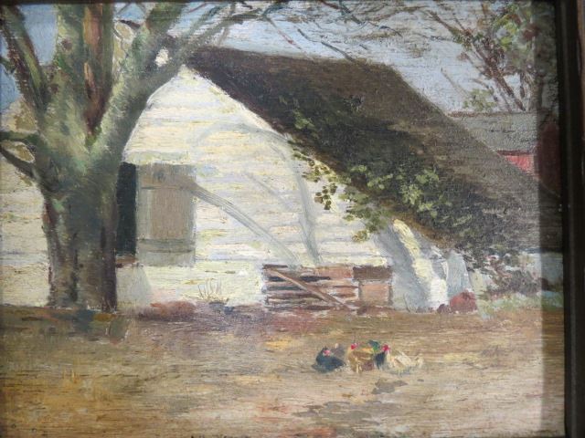 Appraisal: Charles H Freeman oil farm house with chickens painted on