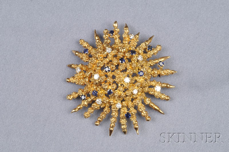 Appraisal: kt Gold Sapphire and Diamond Flower Brooch Tiffany Co set