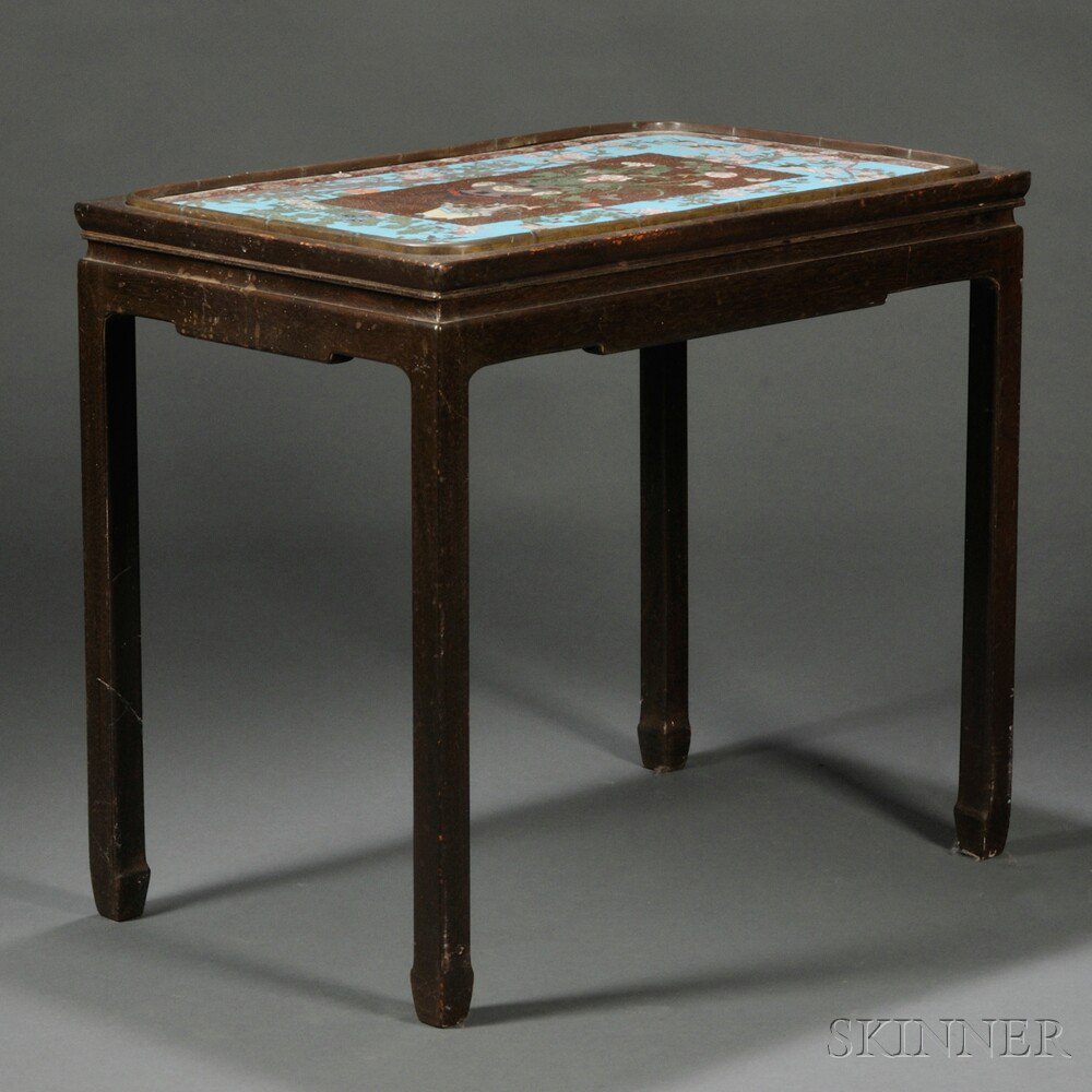 Appraisal: Cloisonne and Wood Stand China th century the rectangular top