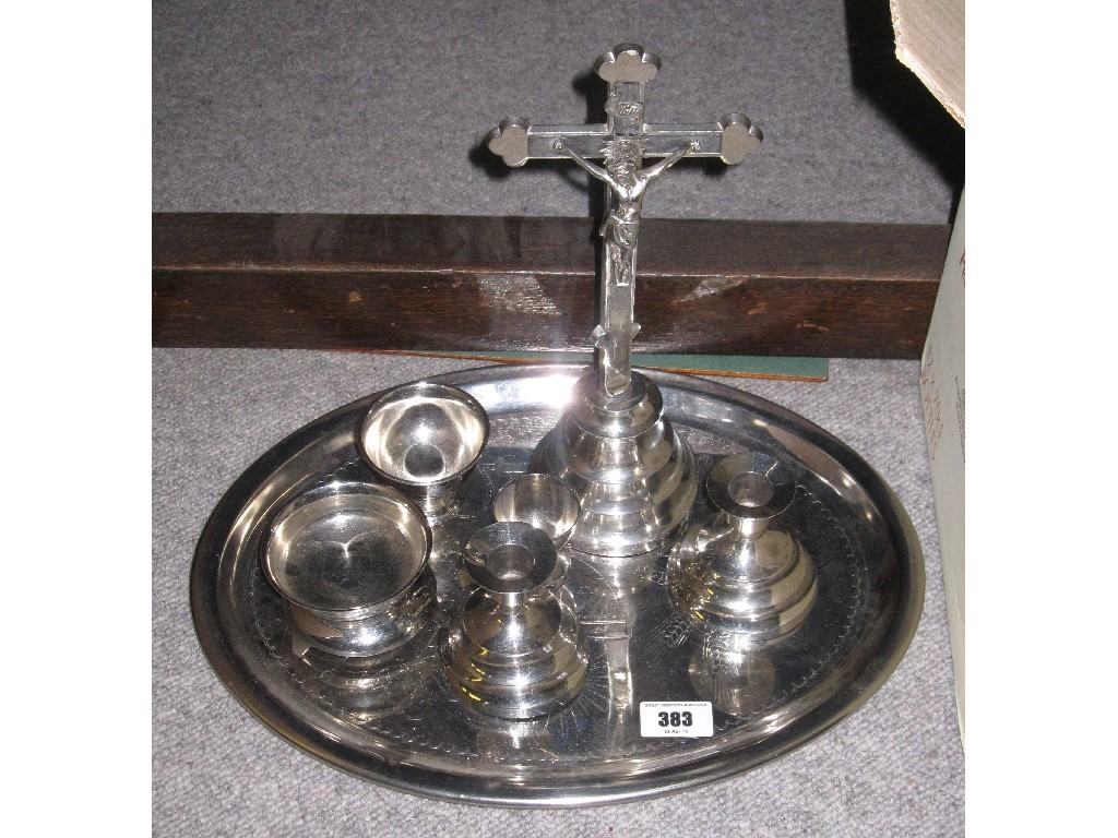 Appraisal: White metal communion set