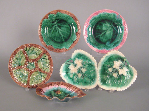 Appraisal: Six majolica leaf plates and trays late th c plates