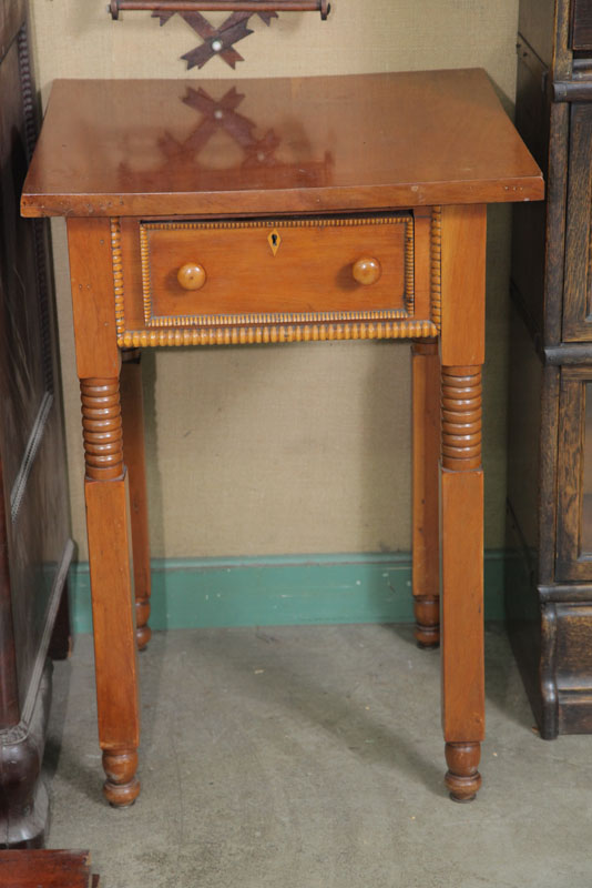 Appraisal: ONE DRAWER STAND Cherry with sausage turned drawer front turned