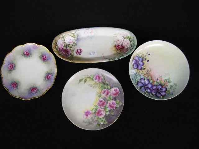 Appraisal: pcs Handpainted Porcelain celery dish and different floral plates excellent