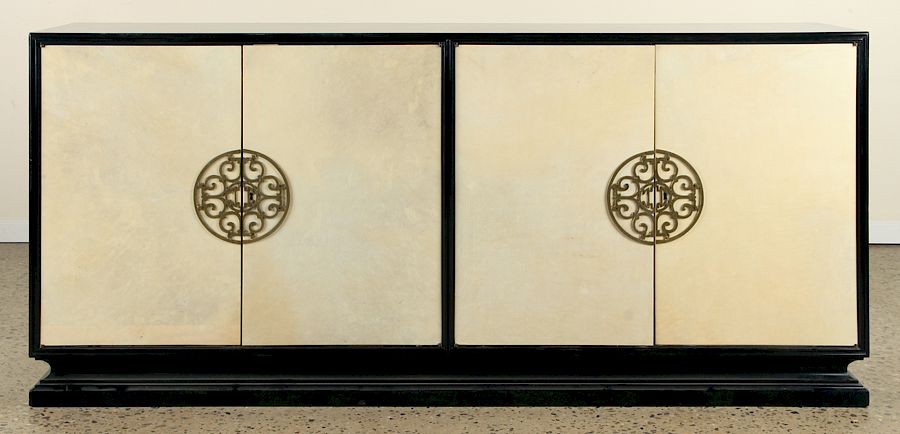 Appraisal: EBONIZED DOOR SIDEBOARD MANNER OF JAMES MONT An ebonized sideboard