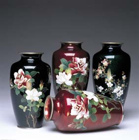 Appraisal: FOUR JAPANESE CLOISONN VASES Group of four Japanese cloisonn enamel