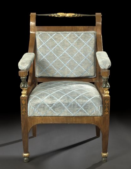 Appraisal: Empire-Style Mahogany Fauteuil fourth quarter th century the back-scrolled padded