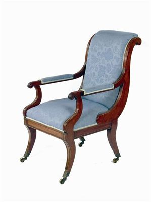 Appraisal: A George IV mahogany library open armchair the moulded scroll