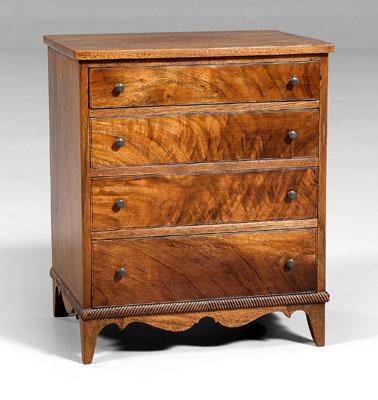 Appraisal: North Carolina Federal miniature chest figured walnut with yellow pine