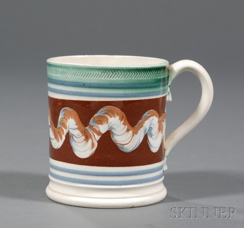 Appraisal: Small Mochaware Mug with Earthworm Decoration Britain early th century