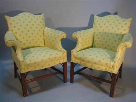 Appraisal: PAIR CHIPPENDALE STYLE MAHOGANY ARMCHAIRS Modern - h in