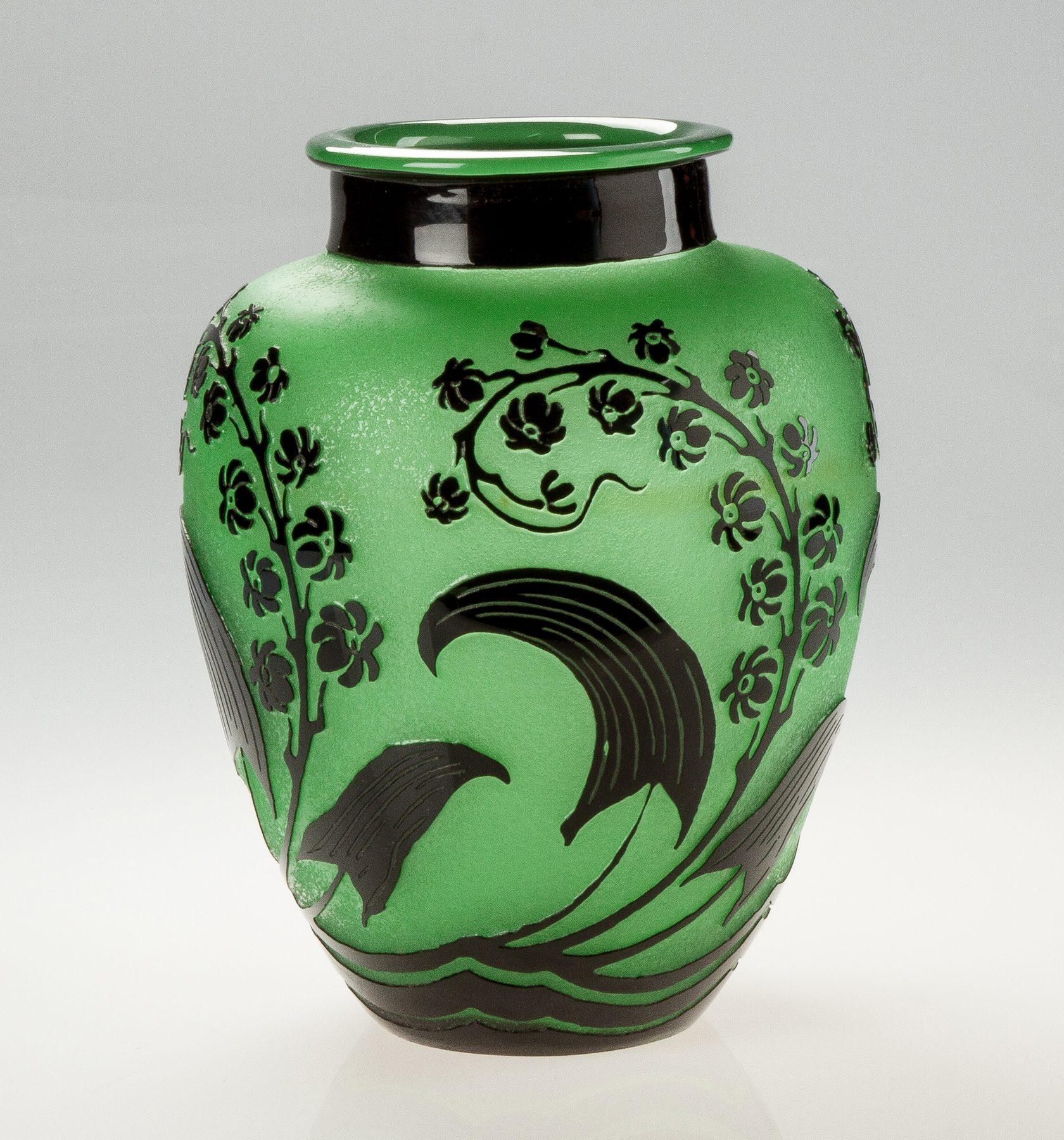 Appraisal: Steuben Acid Cut Back Vase Mirror black cut to jade