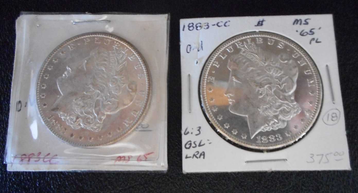 Appraisal: TWO CARSON CITY SILVER MORGAN DOLLARS -CC