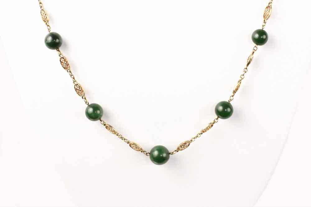 Appraisal: NECKLACE - K yellow gold jadeite and pearl necklace ''