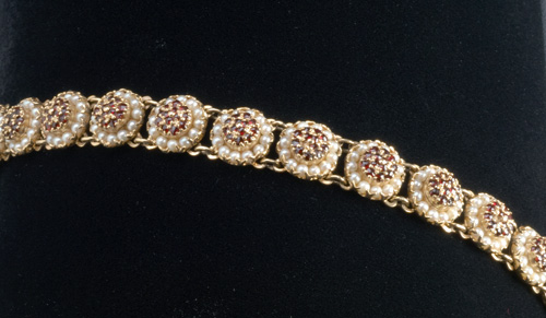 Appraisal: Seed pearl and garnet bracelet in k yg ca RC