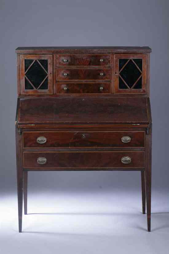 Appraisal: AMERICAN FEDERAL BANDED MAHOGANY SLANT-FRONT LADY'S WRITING DESK th century