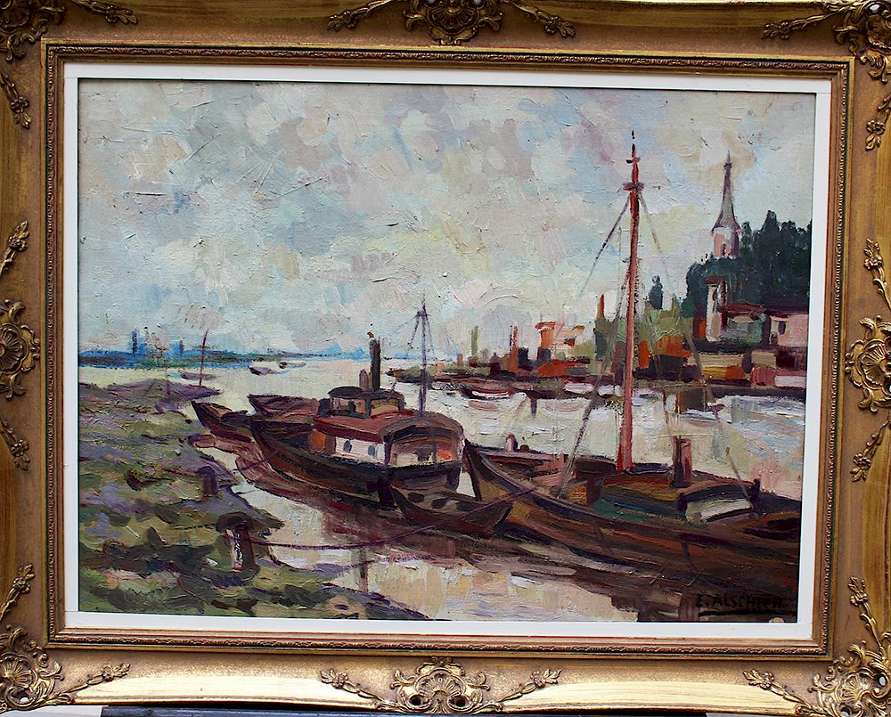 Appraisal: Eliezer Alschech - Eliezer Alschech - boat on a river