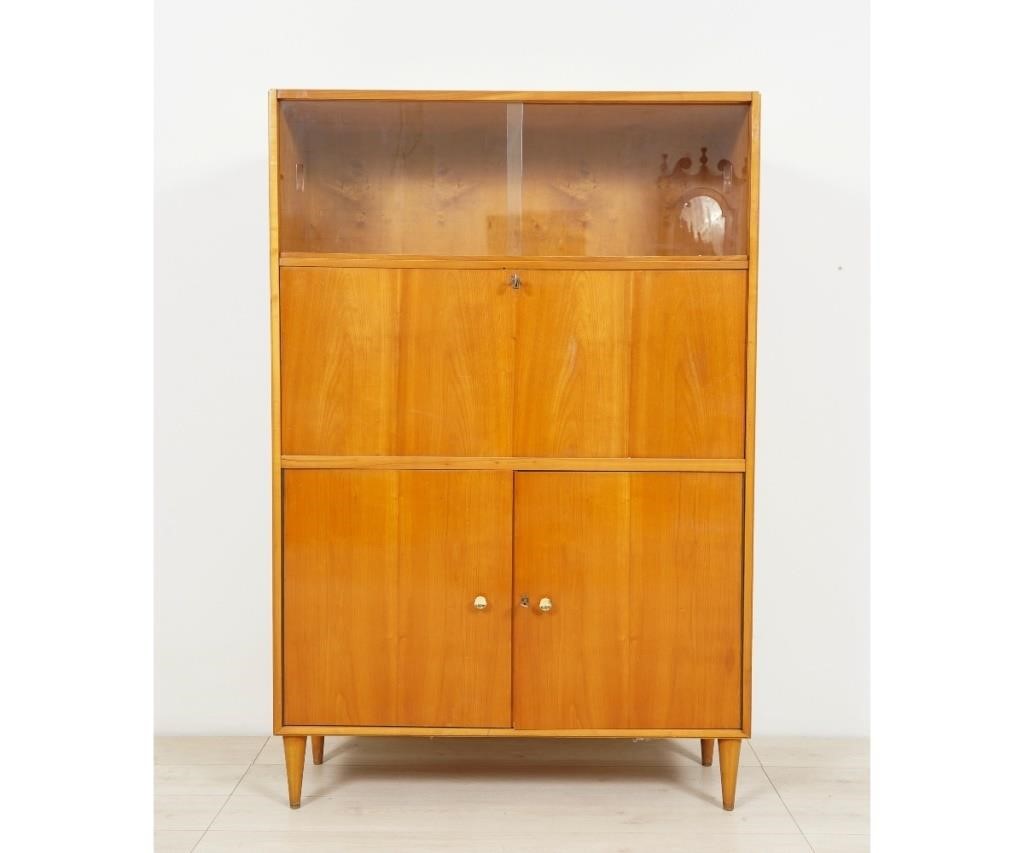 Appraisal: Mid-century modern blonde wood fall front desk h x w