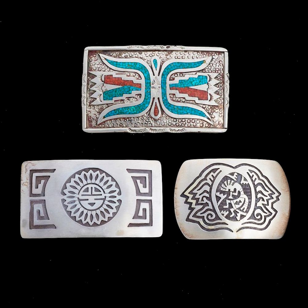 Appraisal: TURQUOISE BELT BUCKLES Three Vintage old pawn Southwest Turquoise and