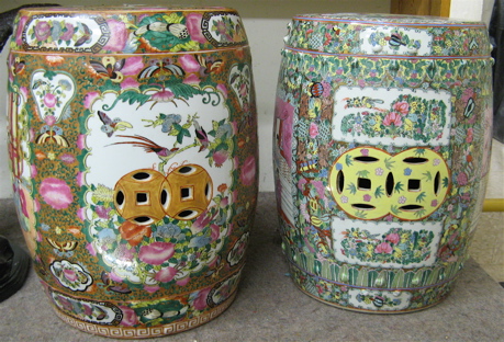 Appraisal: TWO CHINESE ROSE CANTON PORCELAIN GARDEN STOOLS the exteriors of