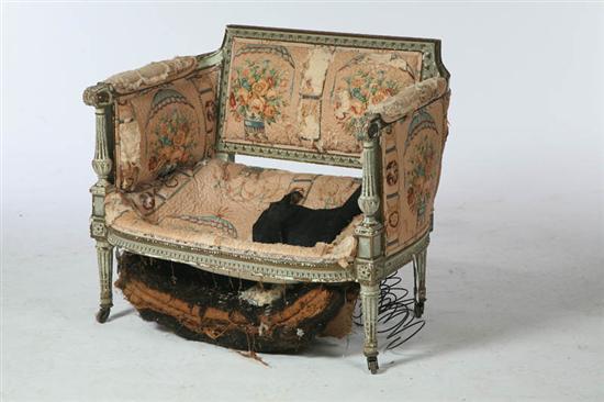 Appraisal: FRENCH-STYLE UPHOLSTERED ARMCHAIR France early th century Exposed carved wood