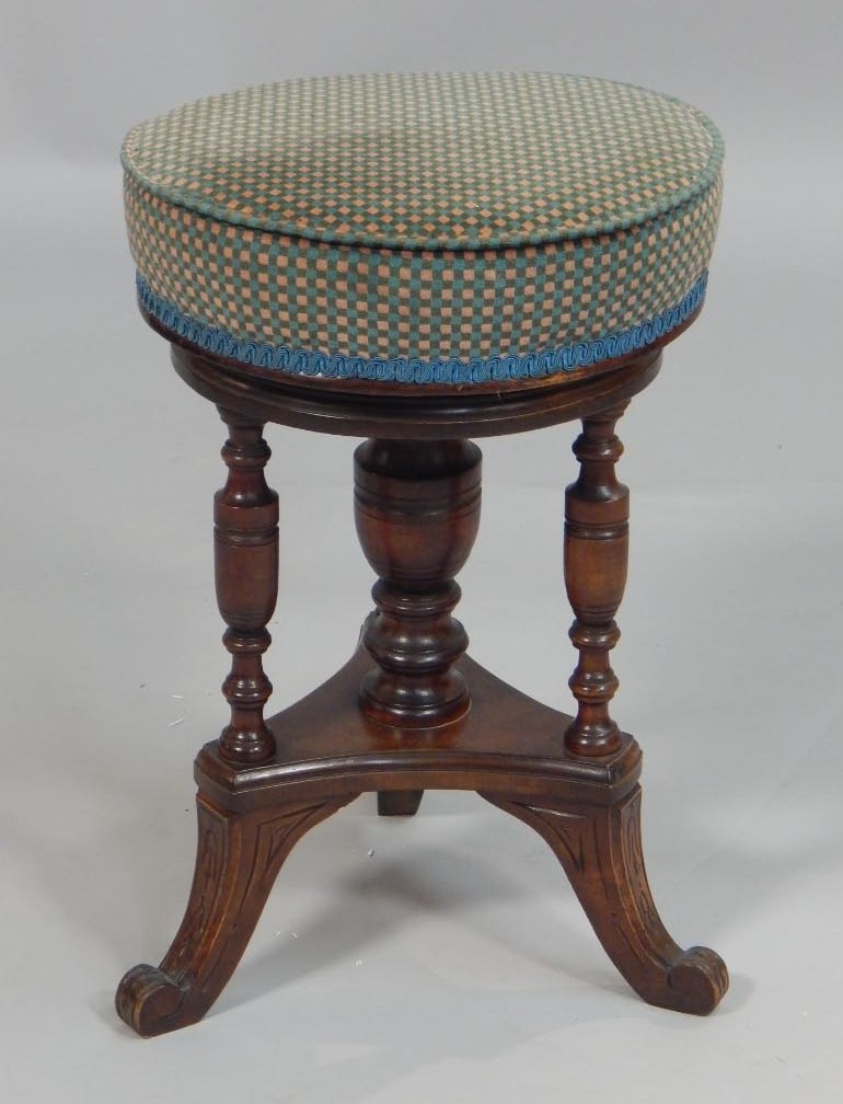 Appraisal: A Victorian mahogany piano stool with a padded seat on