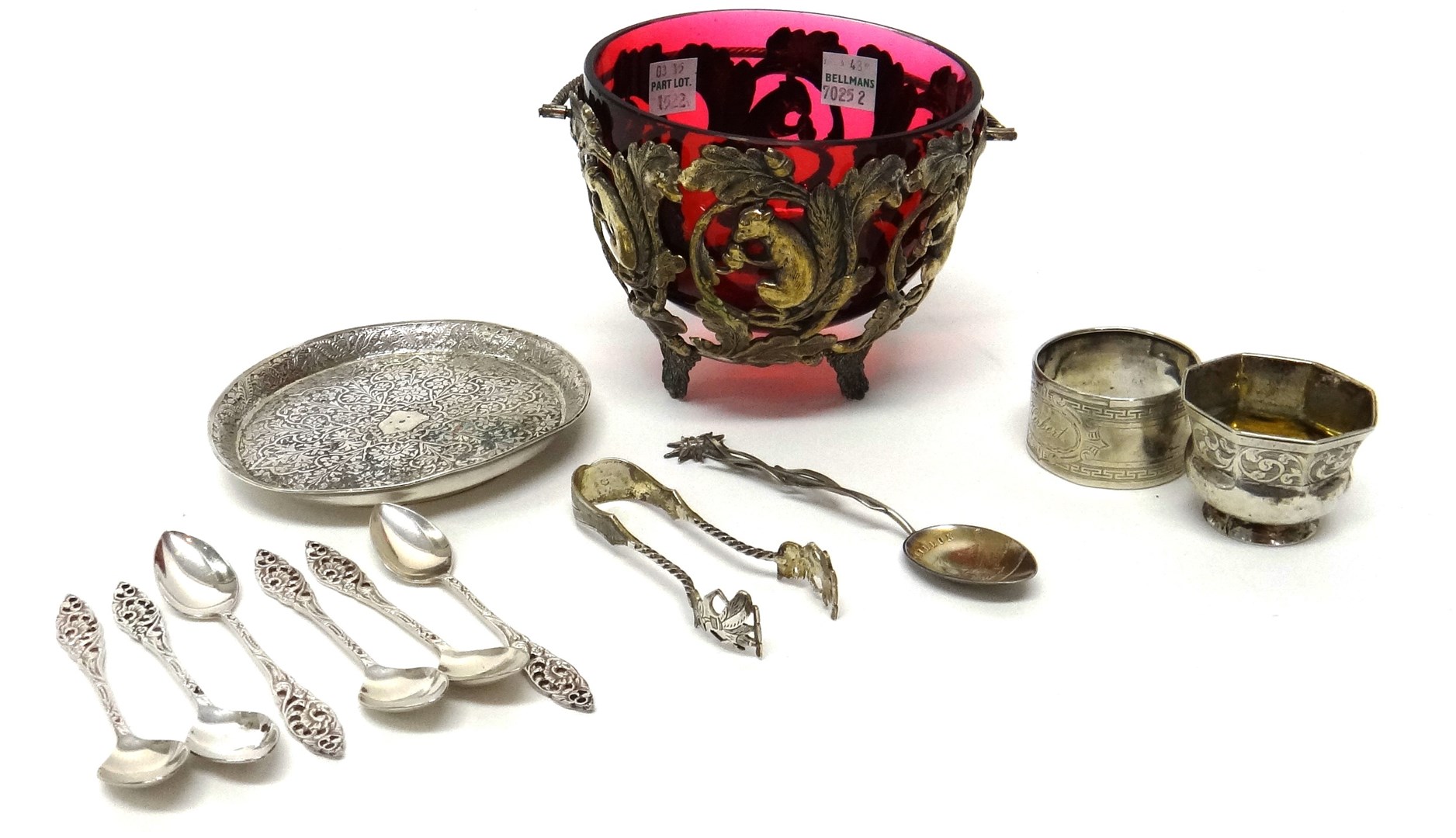 Appraisal: Foreign and plated wares comprising an octagonal small tot decorated