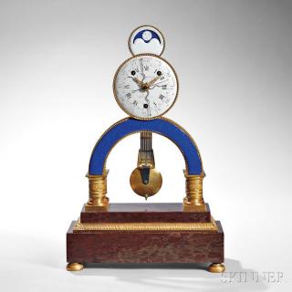 Appraisal: Louis XVI Enamel-mounted Ormolu and Marble Quarter-chiming Skeleton Clock with