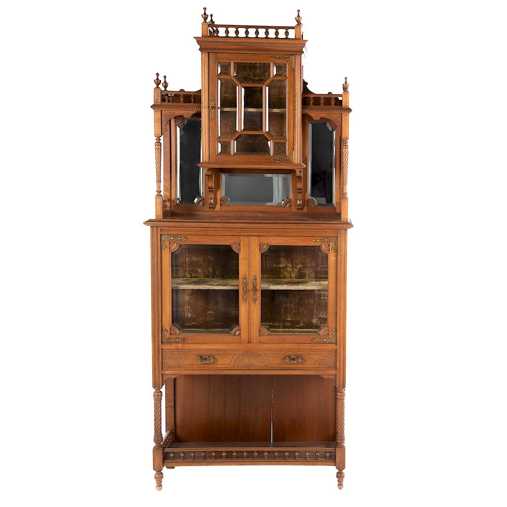 Appraisal: Victorian Eastlake Style Walnut Etagere circa galleried center compartment with