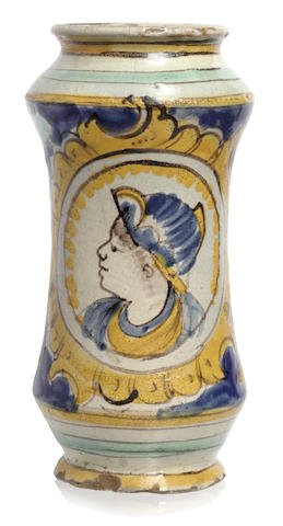 Appraisal: A Sicilian maiolica albarello Caltagirone th century Of waisted cylindrical