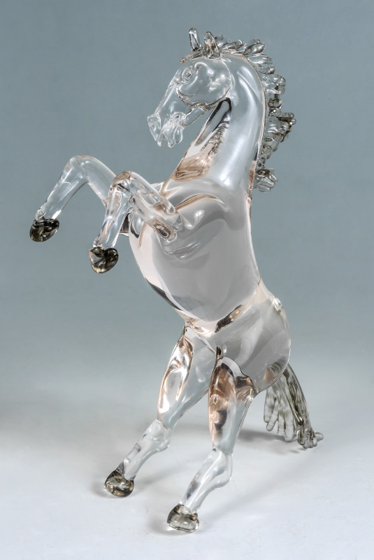 Appraisal: REARING CRYSTAL HORSE Illegibly signed on stomach crystal body with