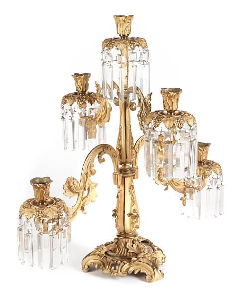 Appraisal: A Regency style gilt bronze five light candelabrum height in