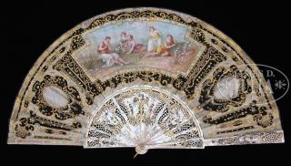 Appraisal: OUTSTANDING HANDPAINTED AND MOTHER-OF-PEARL FOLDING FAN RETAILED BY TIFFANY COMPANY