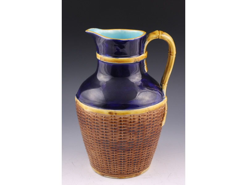 Appraisal: Majolica Tall Pitcher Probably George Jones th c deep cobalt