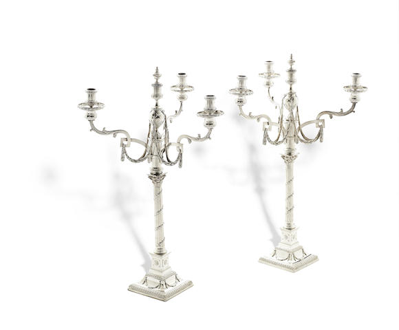 Appraisal: A pair of th century Dutch silver four-light candelabra by