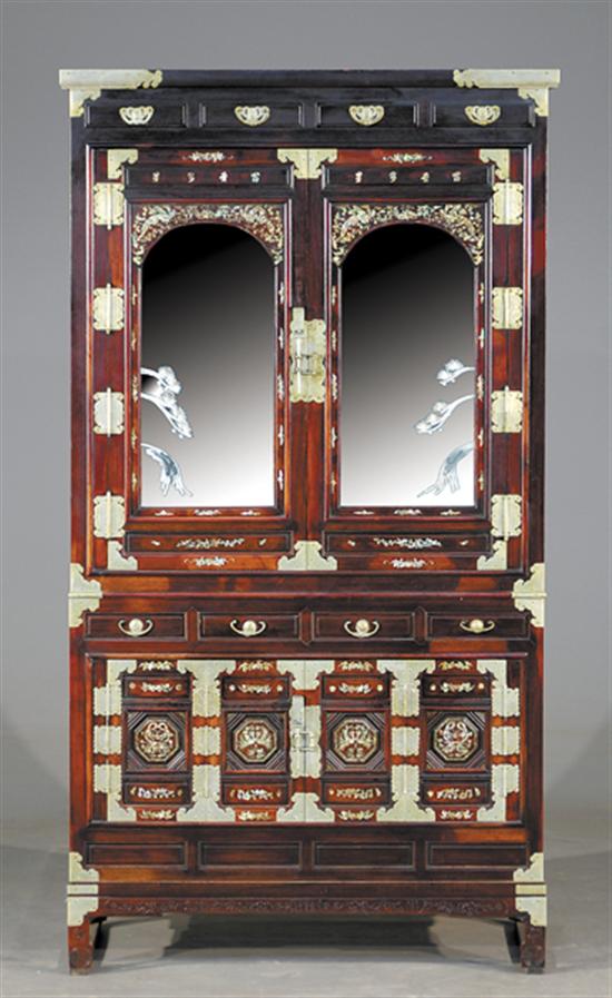 Appraisal: Chinese hardwood and mother-of-pearl storage cabinet circa rectangular form having