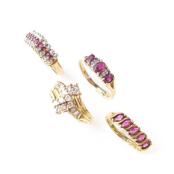 Appraisal: A collection of seven ruby diamond and gold rings seven