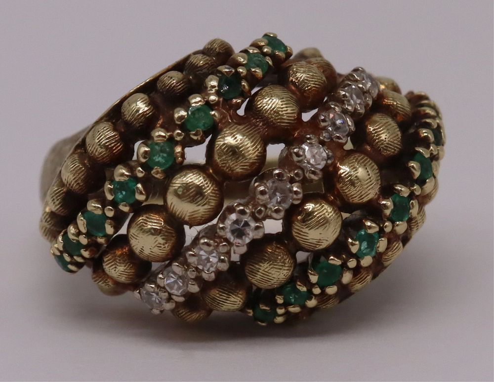 Appraisal: JEWELRY kt Gold Diamond and Emerald Ring Vintage kt yellow