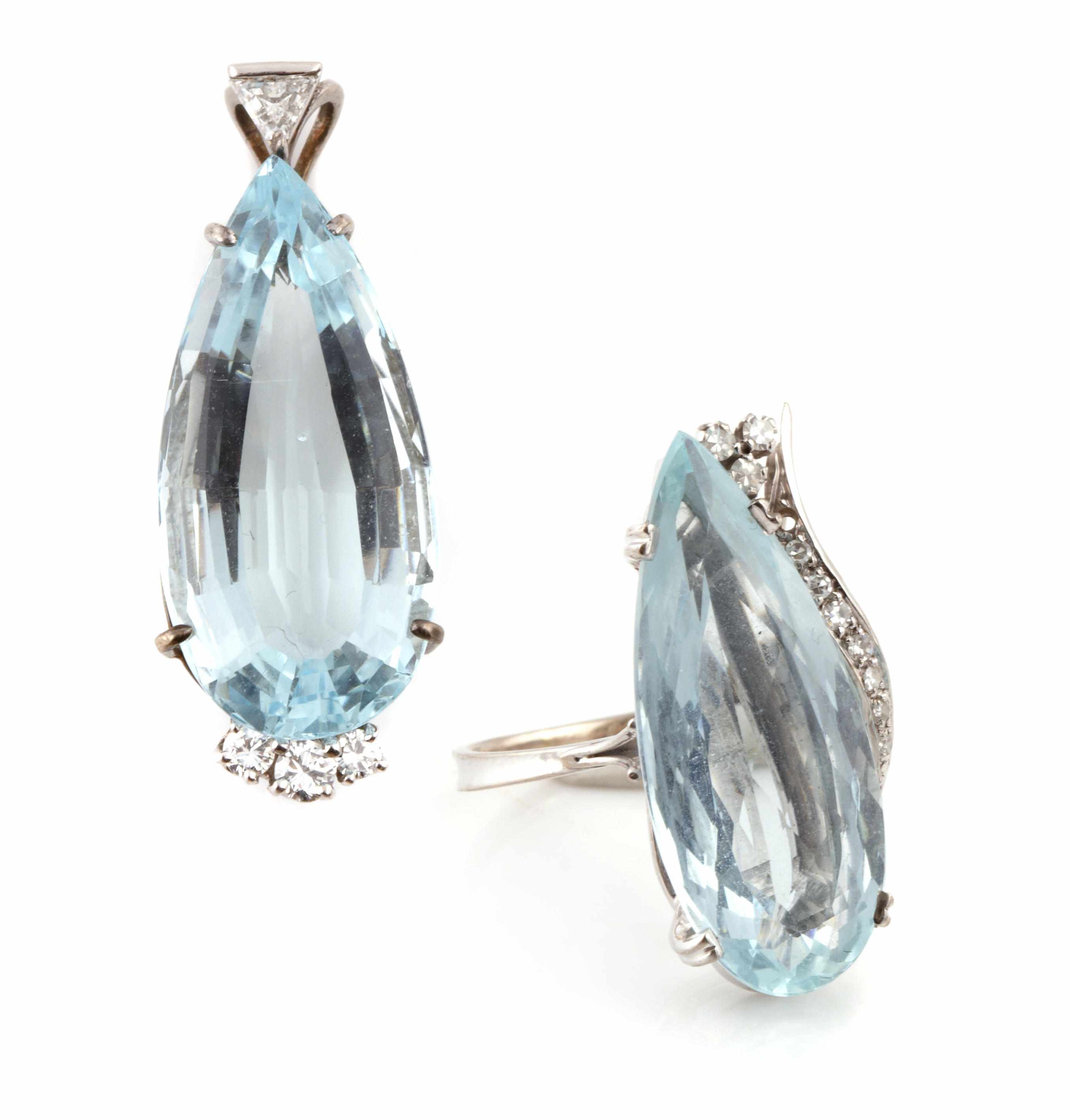 Appraisal: A collection of pear-shaped aquamarine diamond and k white gold