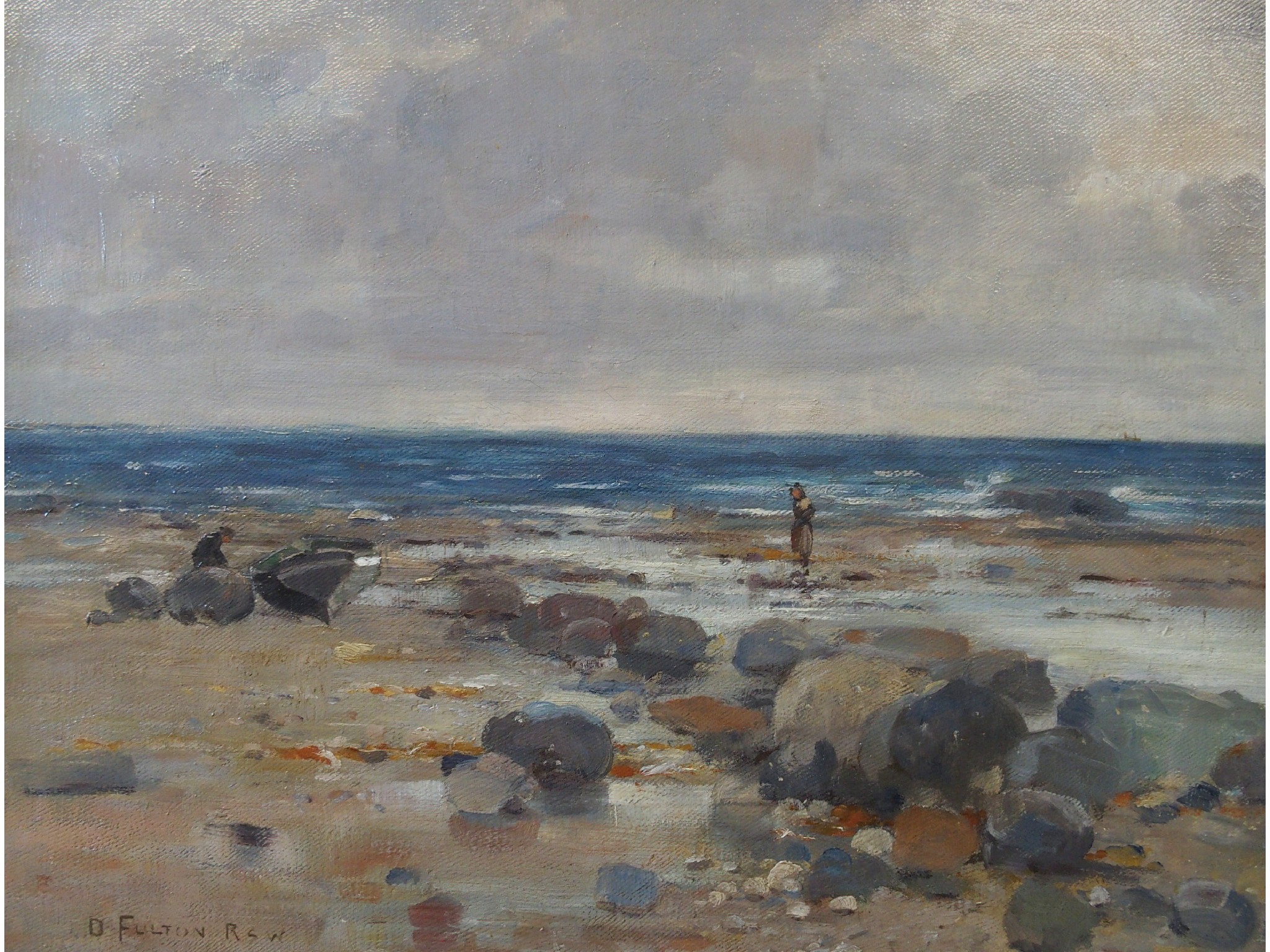 Appraisal: DAVID FULTON RSW Scottish - FIGURES ON A ROCKY SHOREOil