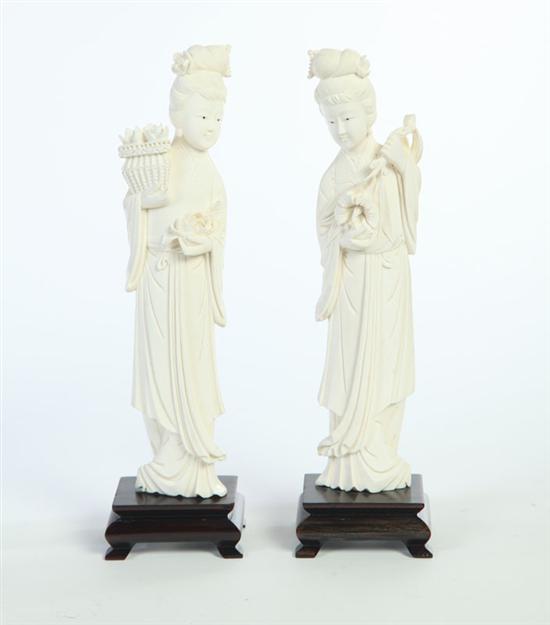 Appraisal: TWO IVORY FIGURES China early th century Two robed women