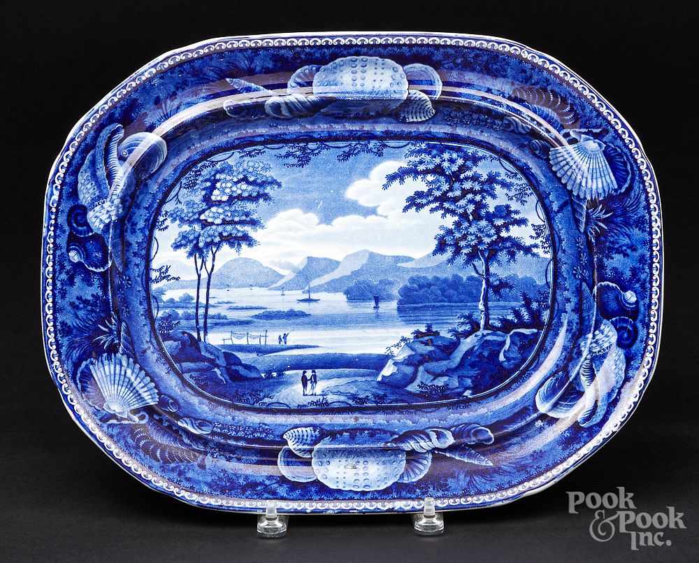 Appraisal: Historical blue Staffordshire platter Historical blue Staffordshire Lake George State