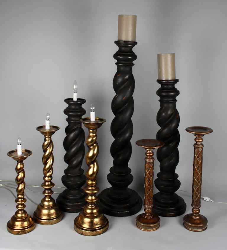 Appraisal: SIX BAROQUE STYLE BARLEY TWIST PRICKET STICK LAMPS including three