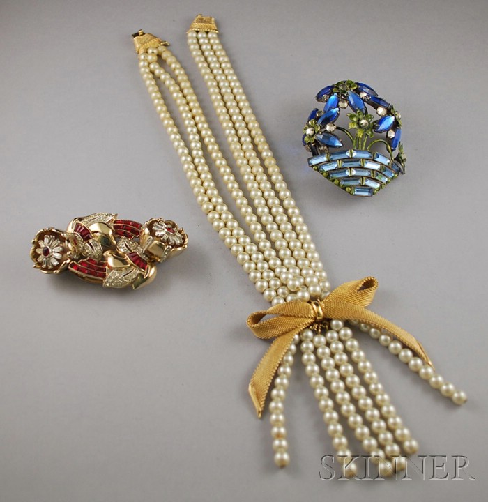 Appraisal: Three Pieces of Signed Costume Jewelry a Napier pearl and